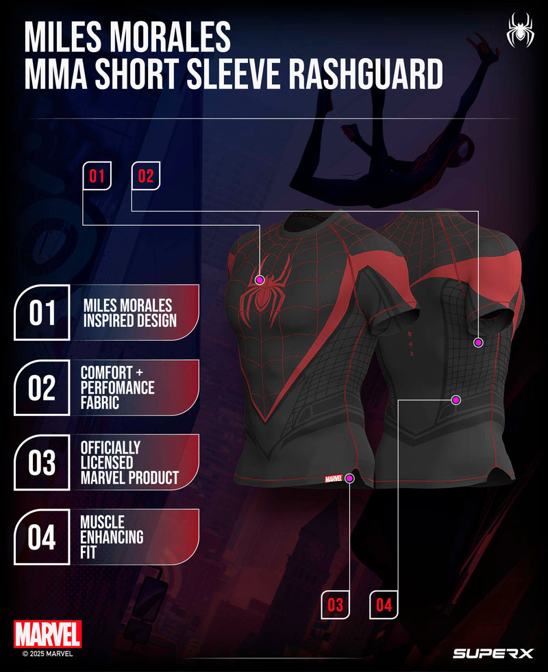 Spider-Man Miles Morales Short Sleeve MMA Rash Guard L Spider-Man Miles Morales Short Sleeve MMA Rash Guard L